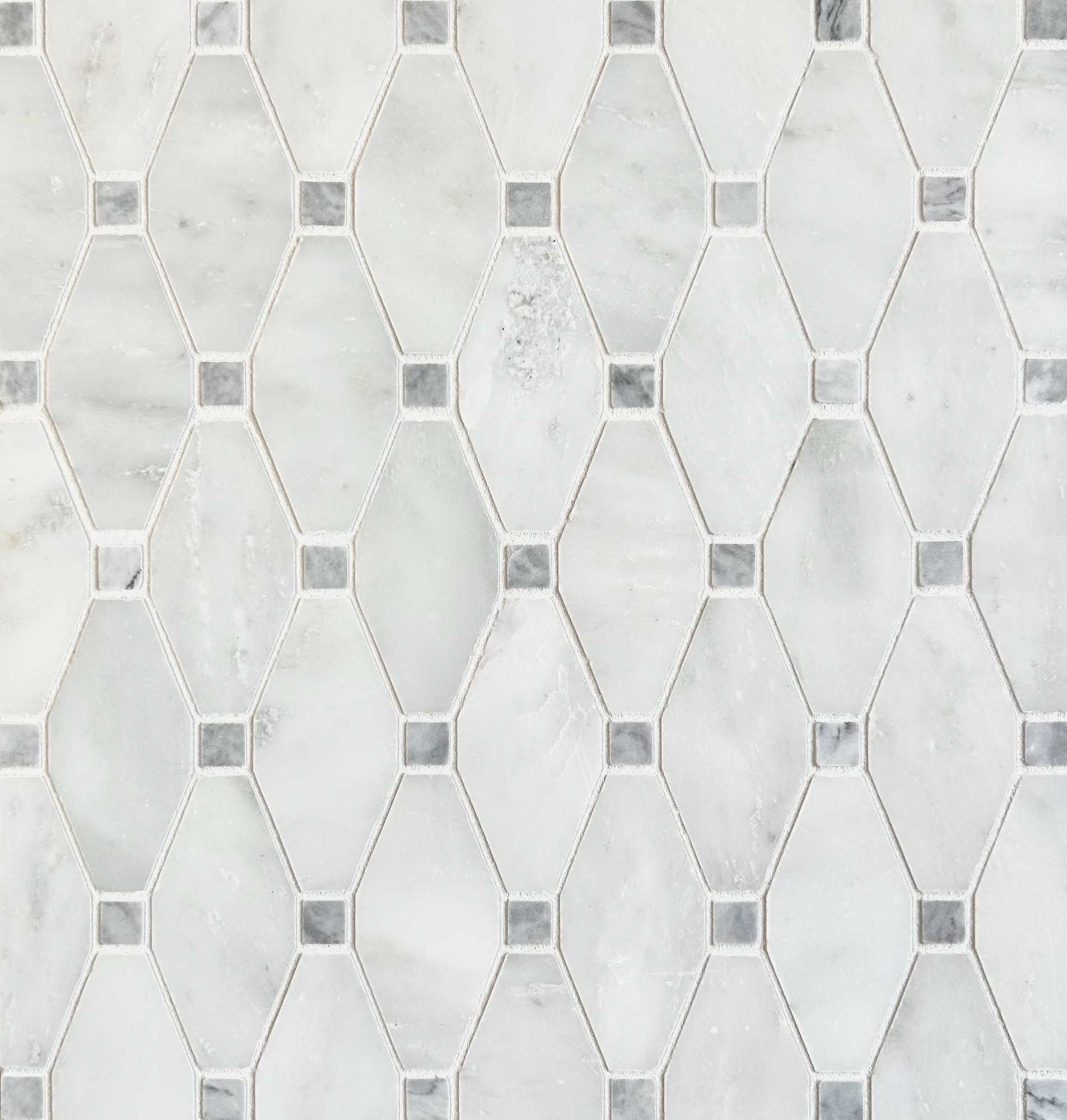 SM Long Octagon Oriental White w/Dove Grey Dot