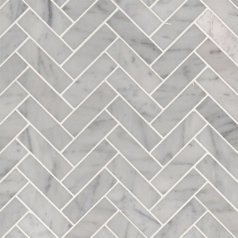 SM 1x3 Herringbone Bianca Carrara