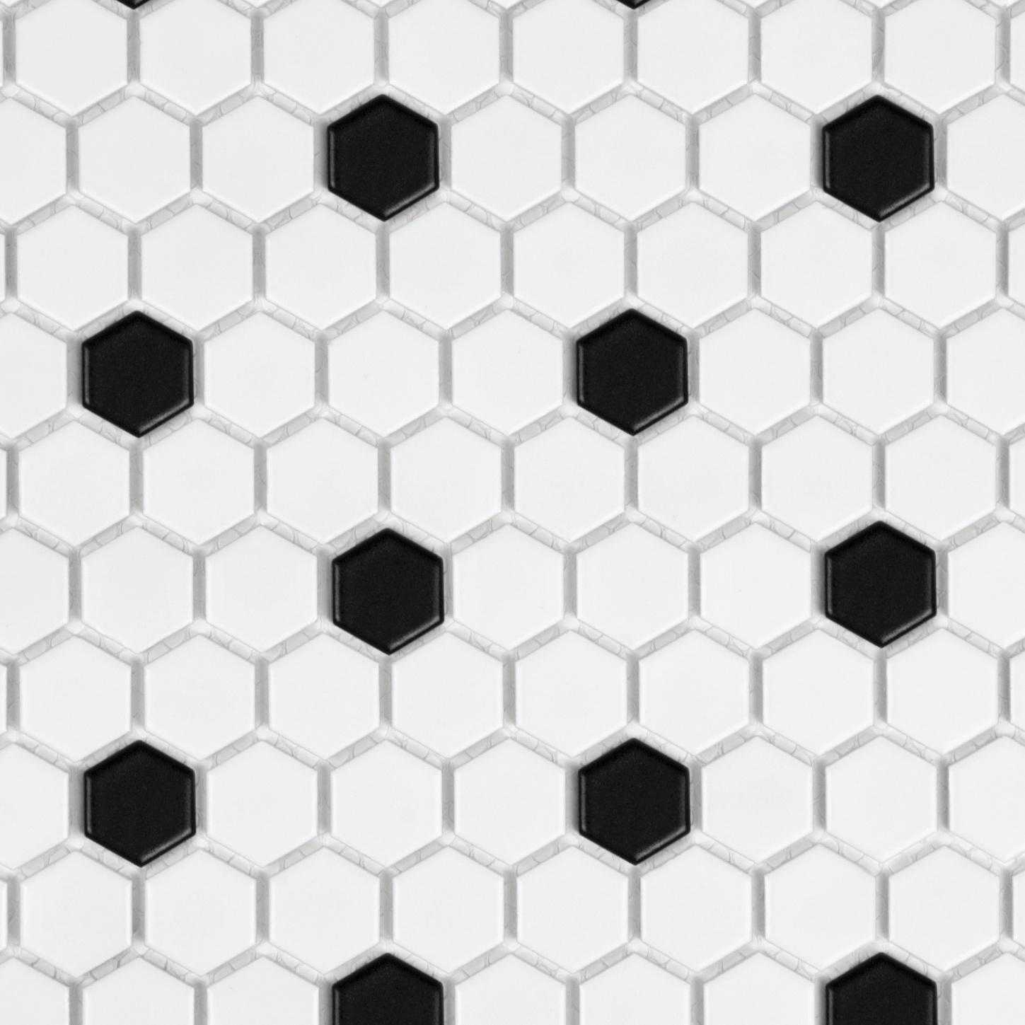 Glazed Porcelain 3/4" Hexagon Black and White 